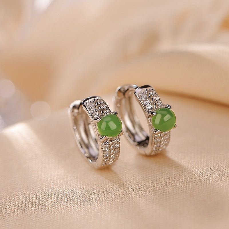 925 Sterling Silver Round Cyan Jade Success Stud Earrings