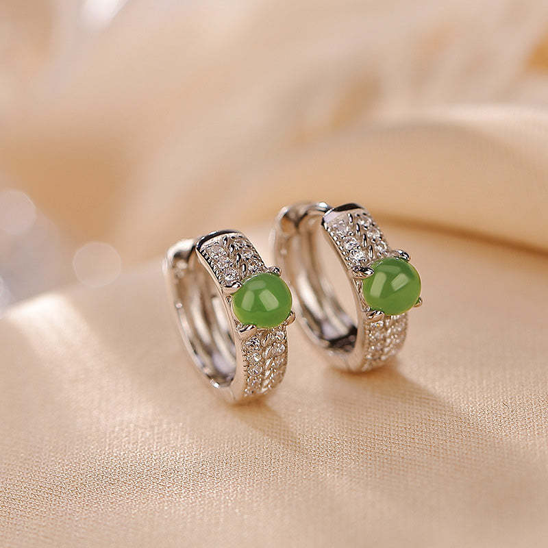 925 Sterling Silver Round Cyan Jade Success Stud Earrings