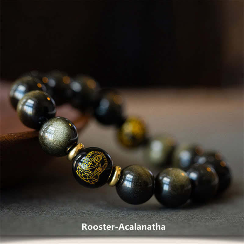 Chinese Zodiac Natal mystic zen Gold Sheen Obsidian Wealth Protection Bracelet