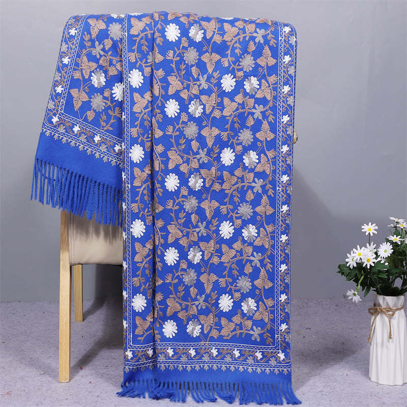 Polyester Shawl Cashew Flowers Embroidery Tassel Winter Cozy Travel Scarf Wrap