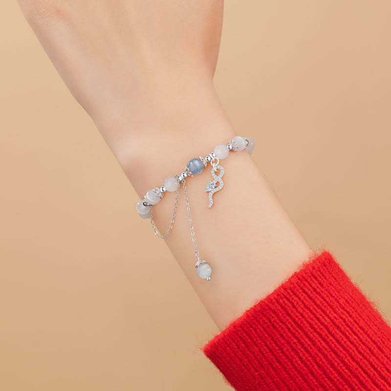 Chrysoberyl Cat Eye Moonstone 925 Sterling Silver Year of the Snake Peace Bracelet