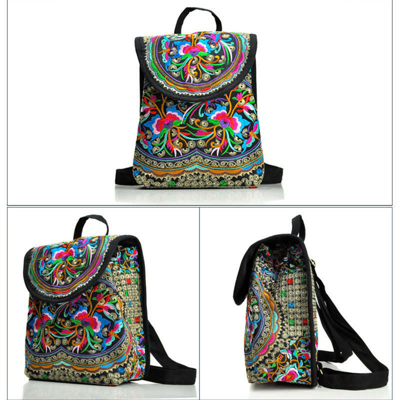 Peony Chinese Money Tree Embroidery Canvas Backpack