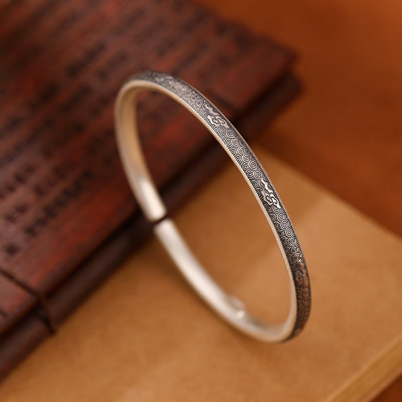 Vintage 999 Sterling Silver Auspicious Clouds Design Luck Bracelet Bangle