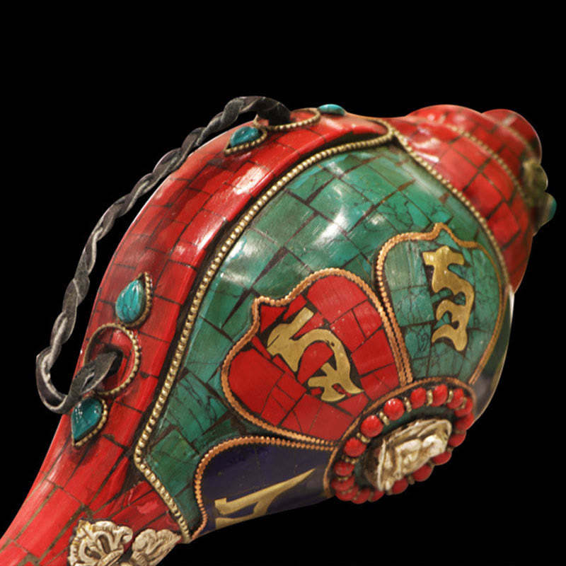 Tibetan Handmade Shankha Om Mani Padme Hum mystic zen Conch Shell Lucky Decoration