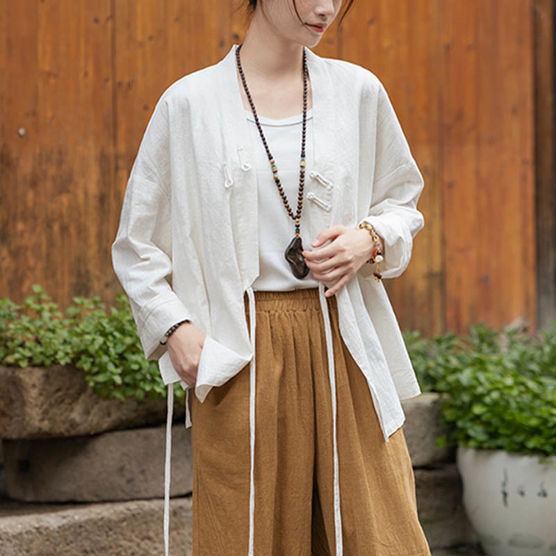 Frog-Button Hanfu Design Shirt Top Ramie Linen Jacket