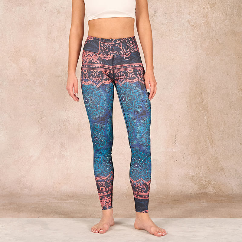 Green Mandala Flower Print Gym Fitness Leggings Women's Yoga Pants
