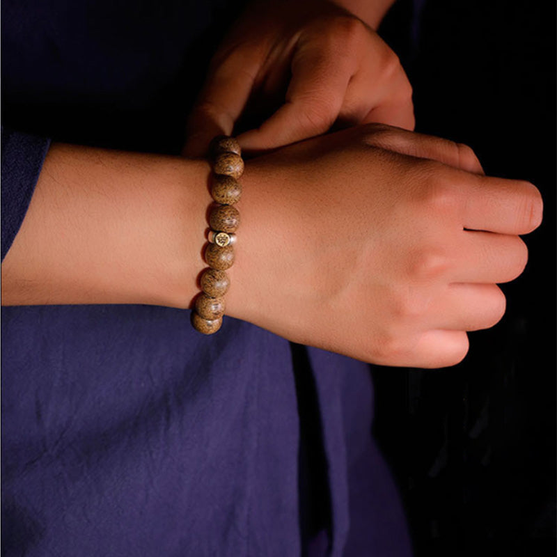 Chinese Zodiac Natal mystic zen Natural Agarwood Silver Peace Calm Bracelet