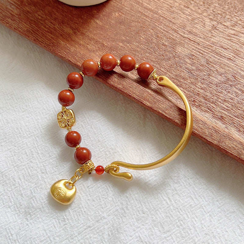 South Red Agate Fu Character Ingot Half Bracelet