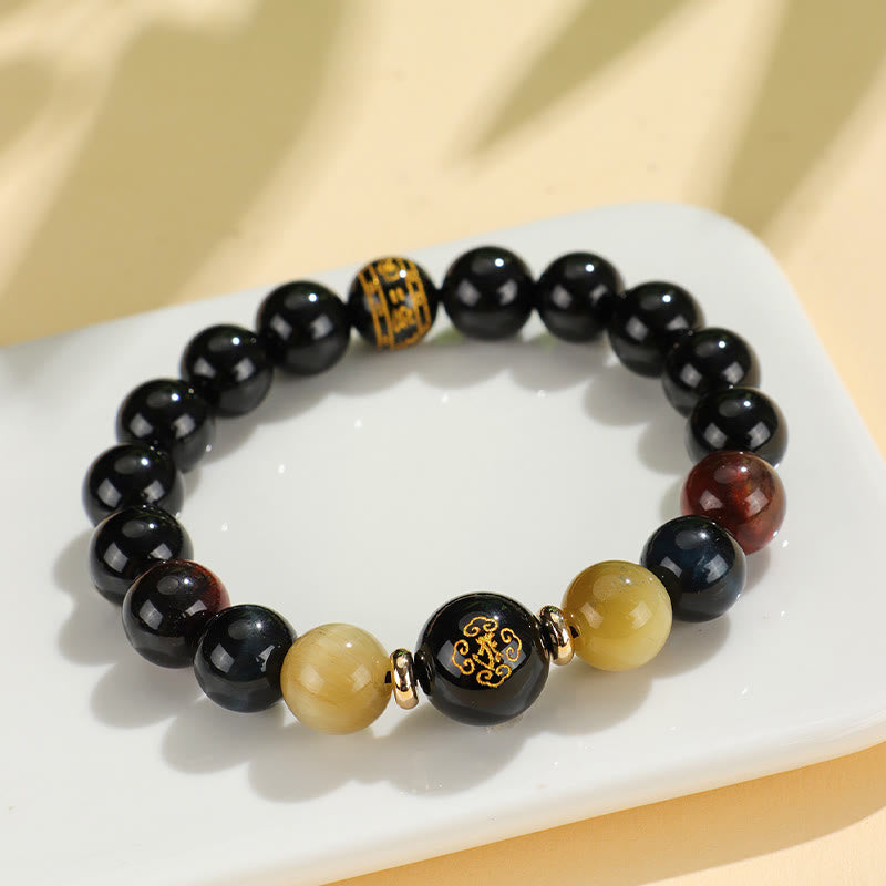 Black Onyx Tiger Eye Om Mani Padme Hum Chinese Zodiac Natal mystic zen Support Bracelet