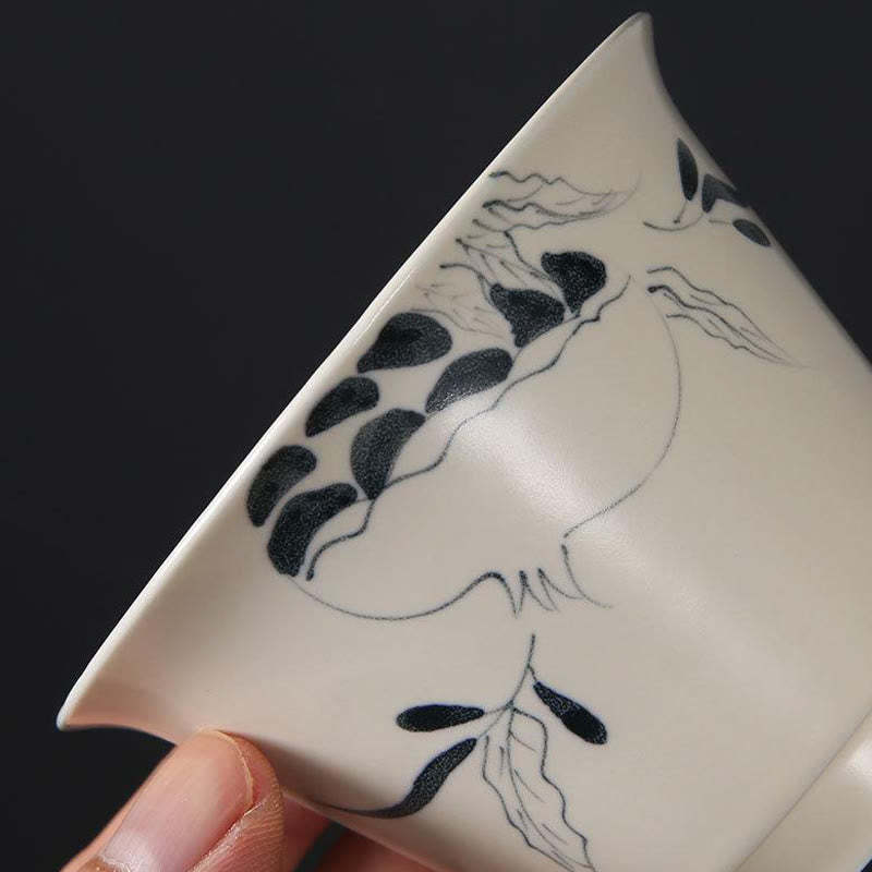 Hand Painted Pomegranate Hibiscus Pine Lotus Ceramic Gaiwan Sancai Teacup Kung Fu Tea Cup And Saucer With Lid