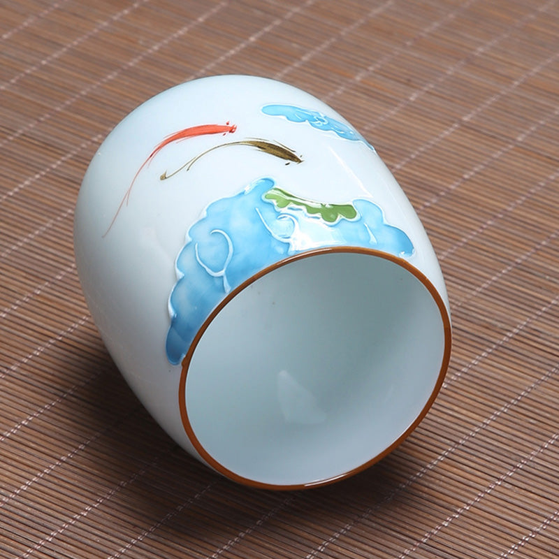 Koi Fish Lotus Landscape Dandelion Peony Flower Ceramic Teacup Kung Fu Tea Cup