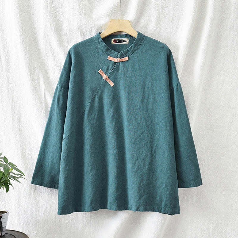 Ramie Linen Loose Blouse Women Long Sleeve Shirt Chinese Hanfu Top
