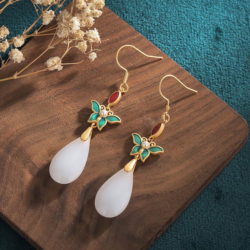 FengShui White Jade Luck Drop Earrings