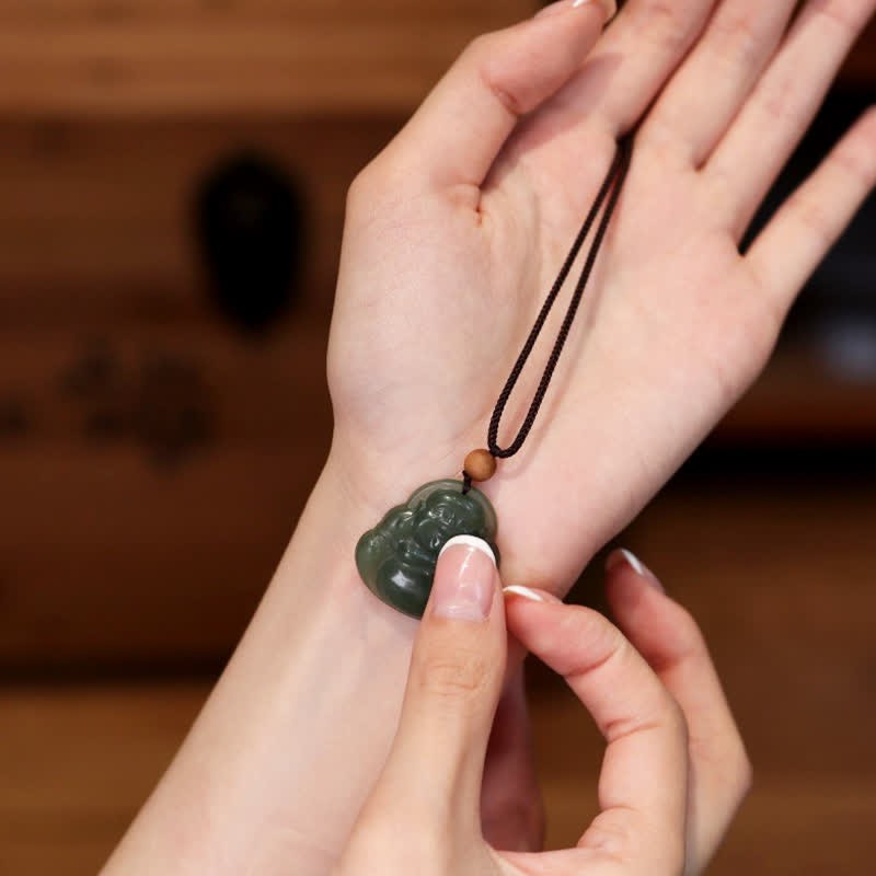 Laughing mystic zen Hetian Jade Healing Calm Necklace String Pendant