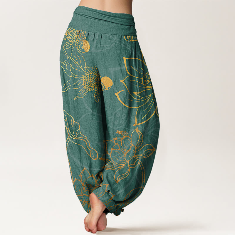 Lotus Leaf Koi Fish Women's Elastic Waist Harem Pants