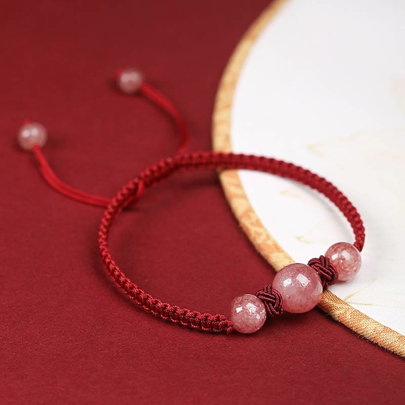 Natural Strawberry Quartz Crystal Love Red String Weave Bracelet Anklet (Extra 30% Off | USE CODE: FS30)