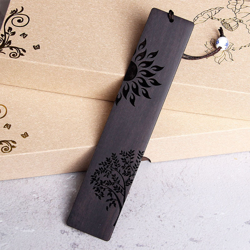 Sun Tree Ebony Wood Small Leaf Red Sandalwood Bookmarks With Gift Box