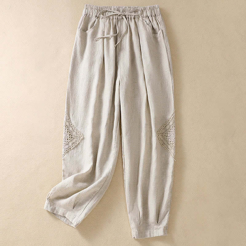 Summer Women's Cotton Drawstring Harem Pants With Pockets