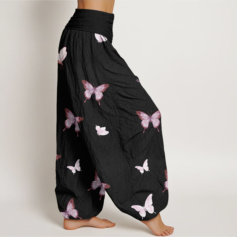 Butterfly Pattern Women's Elastic Waist Harem Pants