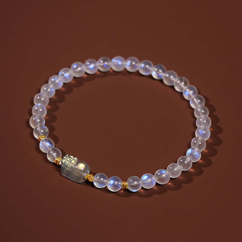 925 Sterling Silver Plated Gold Natural Moonstone PiXiu Healing Bracelet