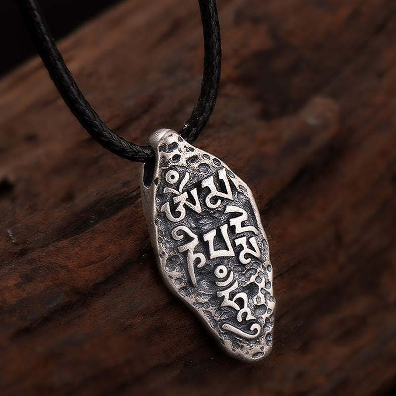 Tibetan 925 Sterling Silver Om Mani Padme Hum Dorje Vajra Engraved Strength Necklace Pendant