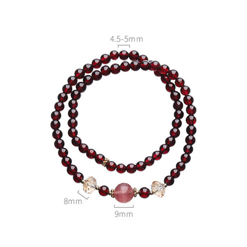 14K Gold Plated Natural Garnet Strawberry Quartz Stability Double Wrap Bracelet