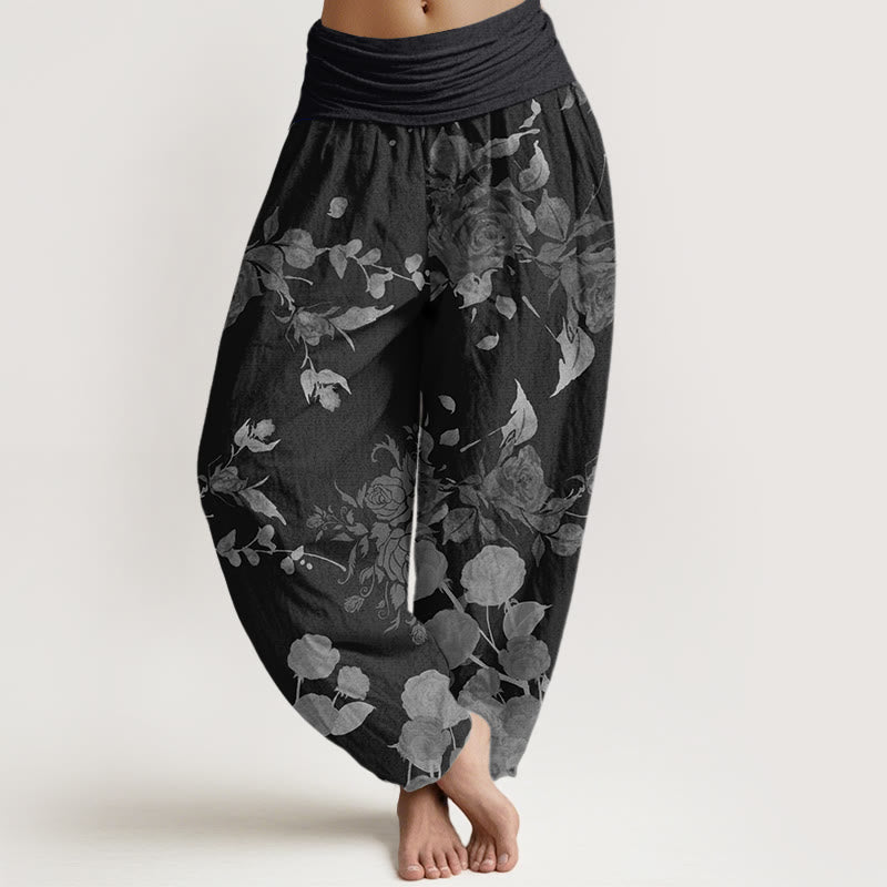 Blooming Budding Flowers Pattern Women's Elastic Waist Harem Pants