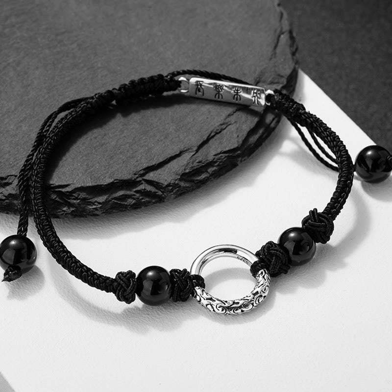 925 Sterling Silver Black Onyx Peace Buckle Protection Bracelet