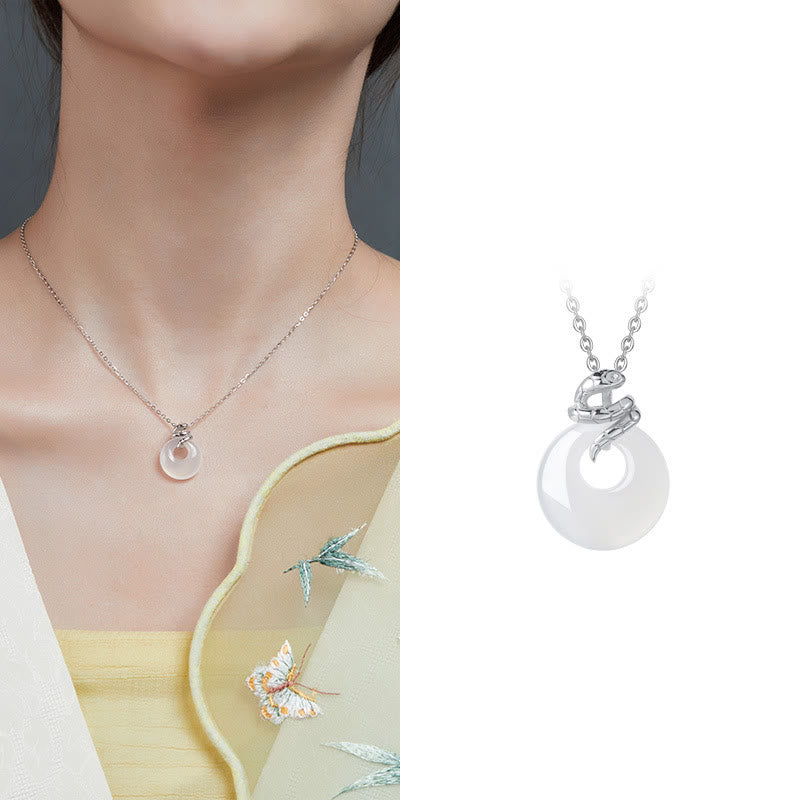 Natural Chalcedony Peace Buckle 925 Sterling Silver Year Of The Snake Positive Necklace Pendant