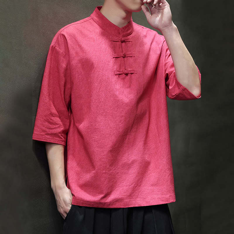 Men's Chinese Frog-Button Tang Suit Half Sleeve Cotton Linen Shirt