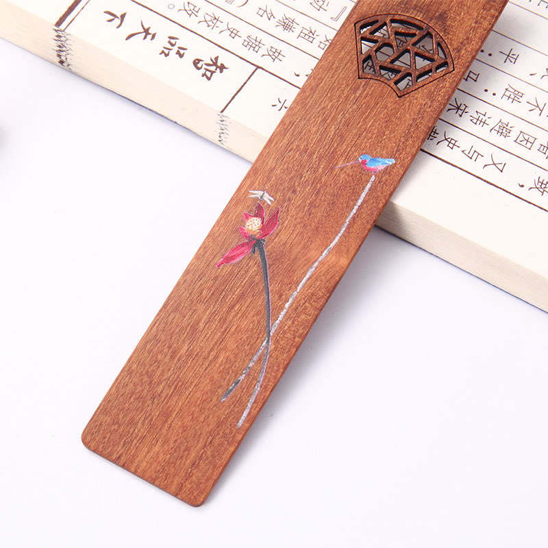 4Pcs Four Seasons Plum Orchid Bamboo Chrysanthemum Peking Opera Mask Wood Bookmarks With Gift Box