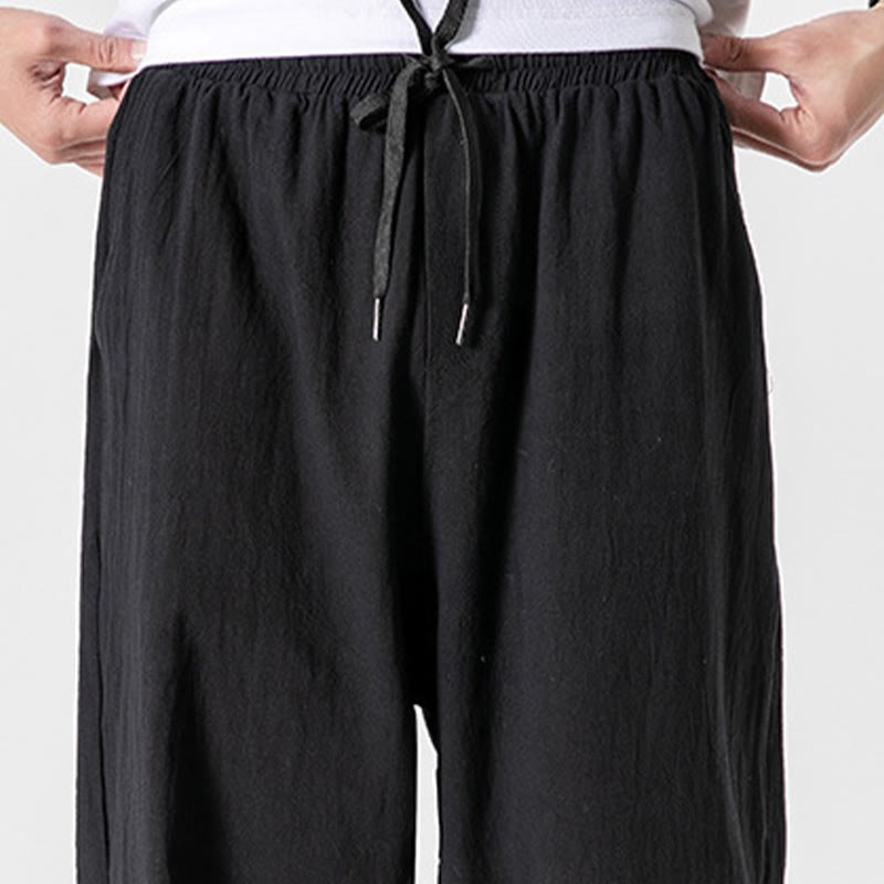 Solid Color Drawstring Cotton Men's Pants With Pockets