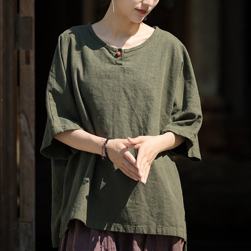 Causal Half Sleeve Ramie Linen Cotton T-shirt Tee