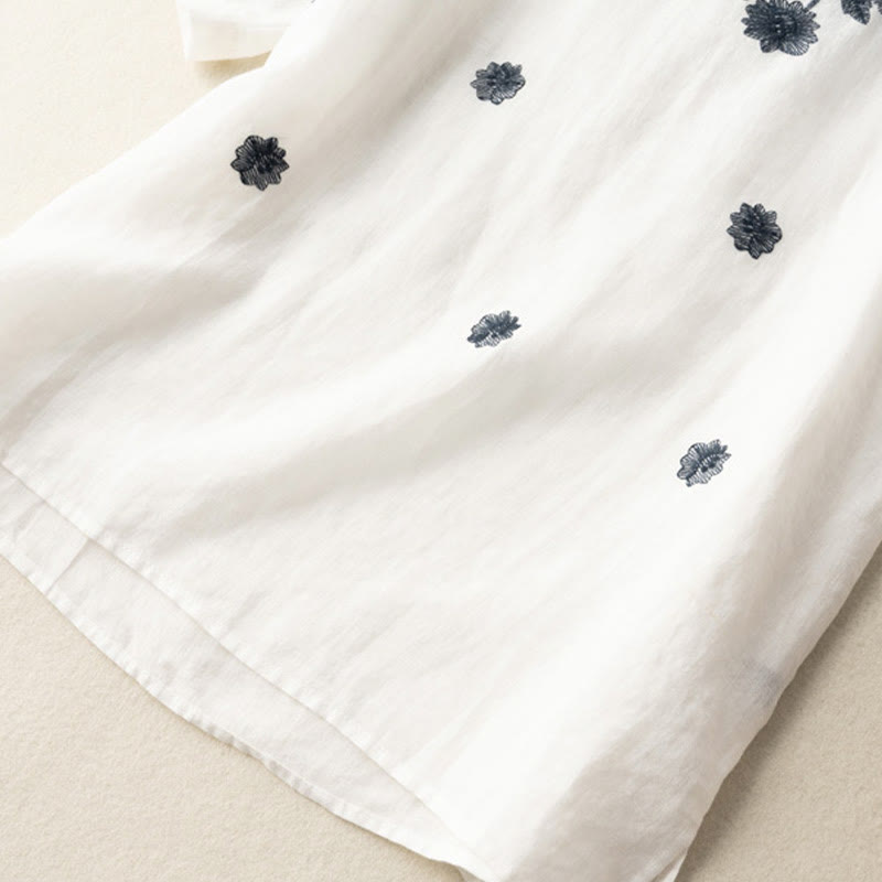 Casual Embroidered Petals Women's Crew Neck Design Half Sleeve Cotton T-Shirt