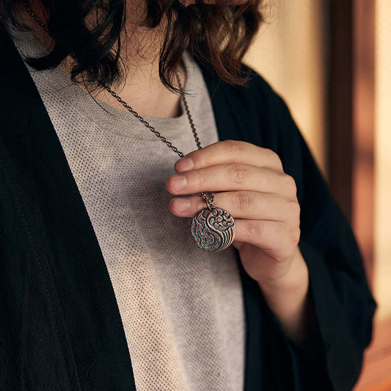 990 Sterling Silver Yin Yang Water and Fire Balance Necklace Pendant