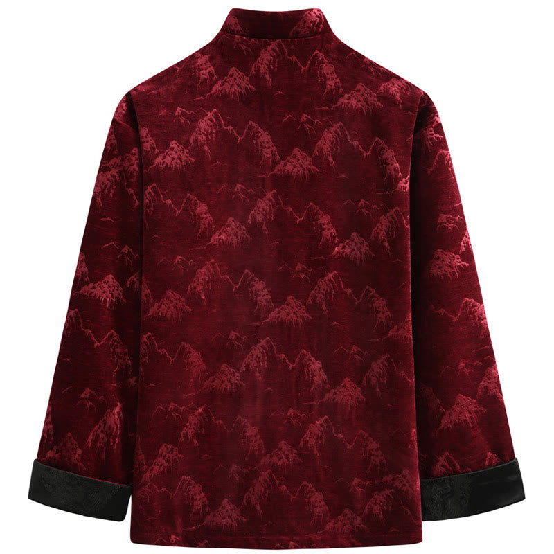 Chinese New Year Landscape Print Handmade Frog-button Tang Suit Men's Jacket Shirt With Pockets