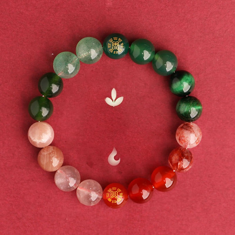 Five Elements Various Agate Crystal Black Onyx Green Chalcedony Aquamarine Wisdom Bracelet