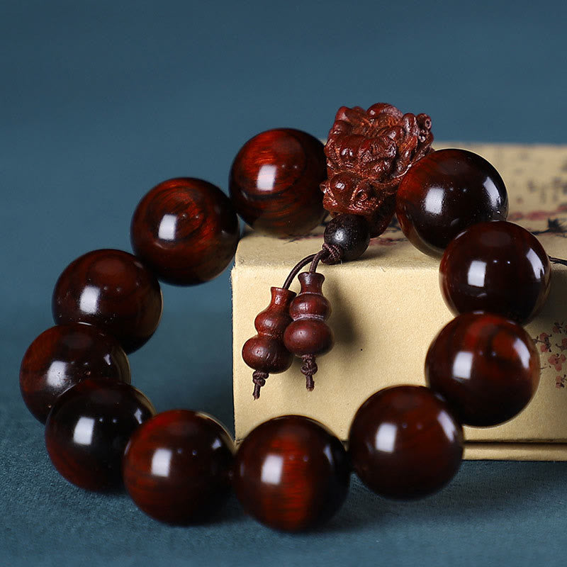 Rosewood Green Sandalwood Small Leaf Red Sandalwood Agarwood Dragon Carved Protection Bracelet