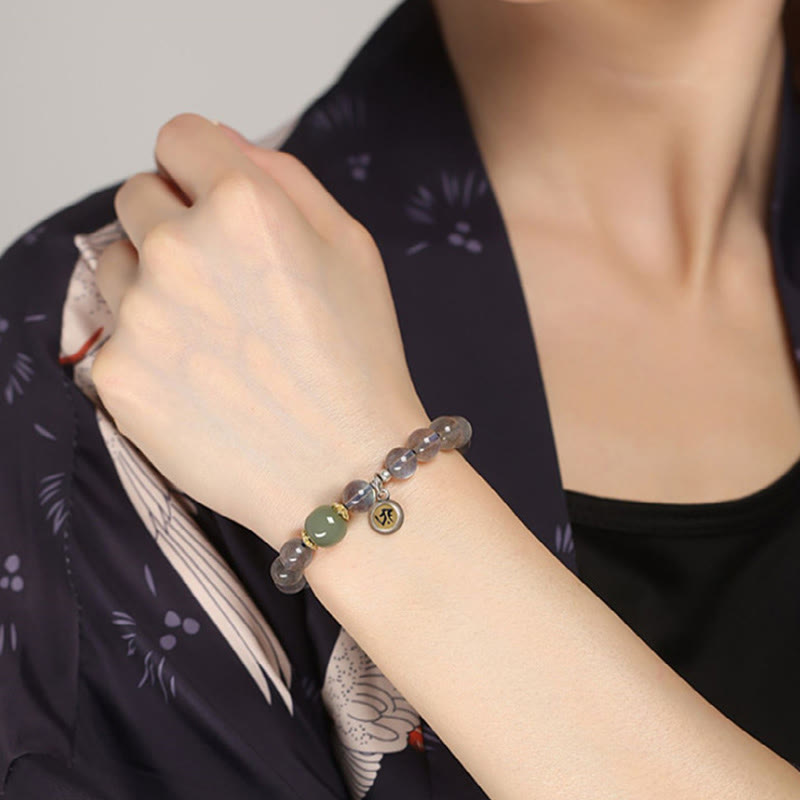 Chinese Zodiac Natal mystic zen 925 Sterling Silver Natural Moonstone Hetian Jade Positive Bracelet