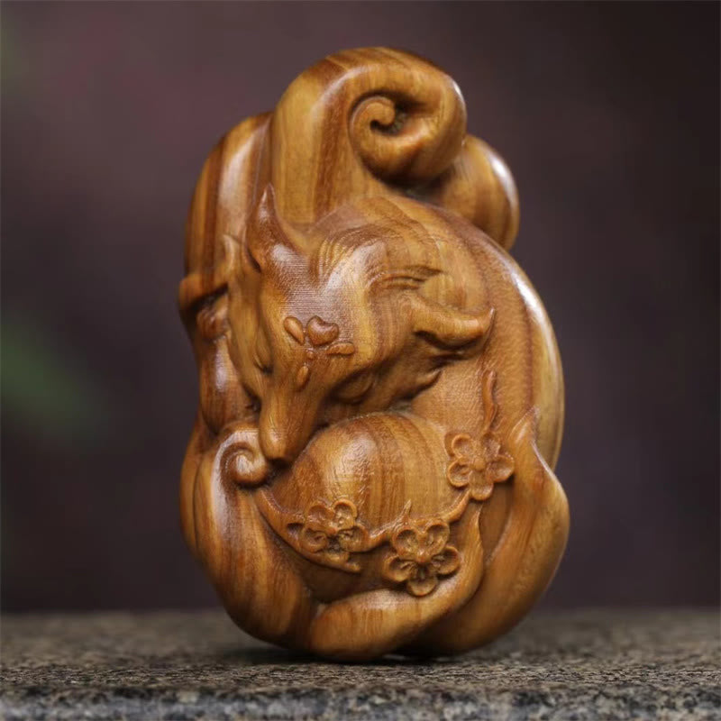Mini Nine-Tailed Fox Green Sandalwood Peace Decoration Car Hanging Decoration