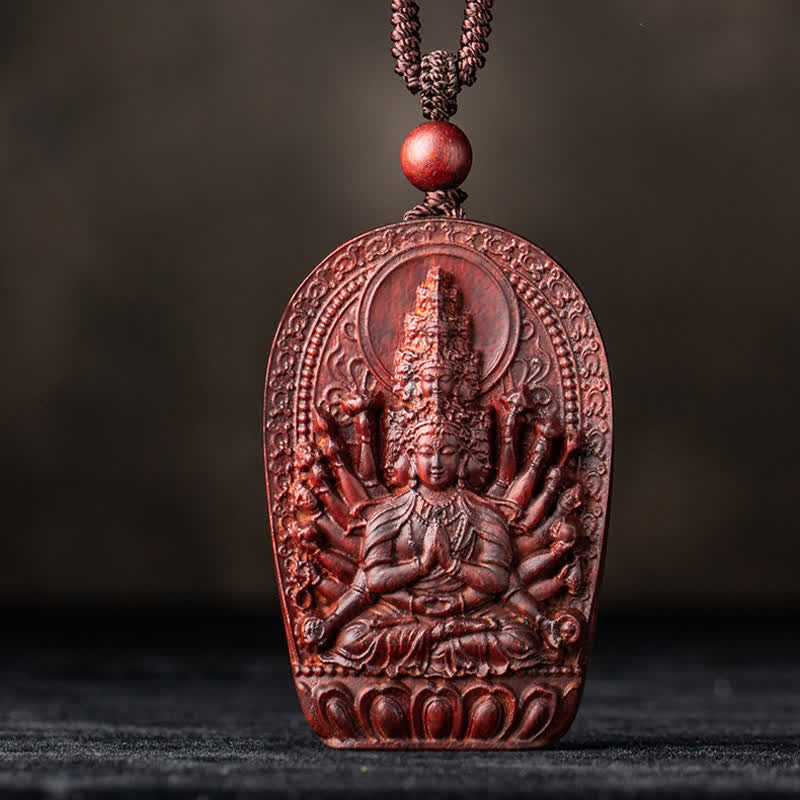 Chinese Zodiac Natal mystic zen Small Leaf Red Sandalwood Lotus Protection Necklace Pendant