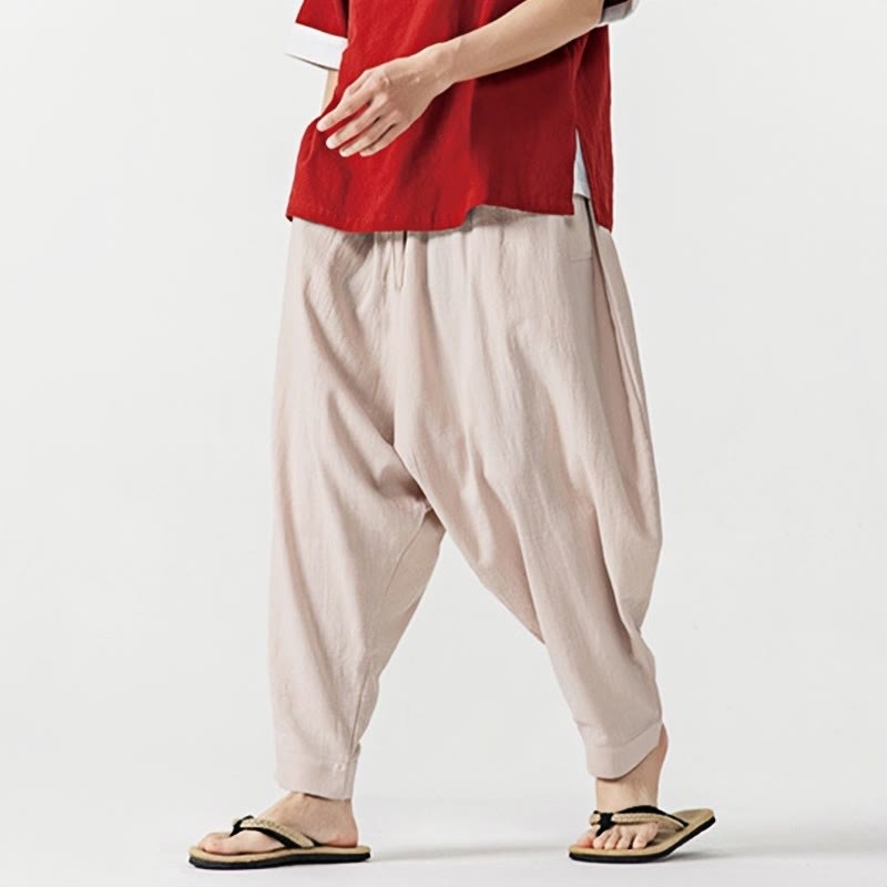 Solid Color Drawstring Men's Harem Pants With PocketsAnkle-Length (9 Length)
