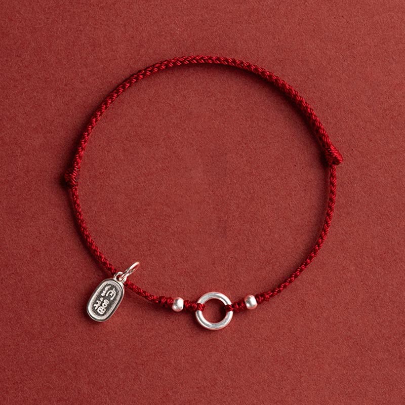 925 Sterling Silver Lucky Fortune Peace Joy Lotus Peace Buckle Red String Bracelet