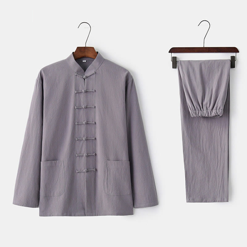Frog-Button Tang Long Sleeve Shirt Pants Men's Suit