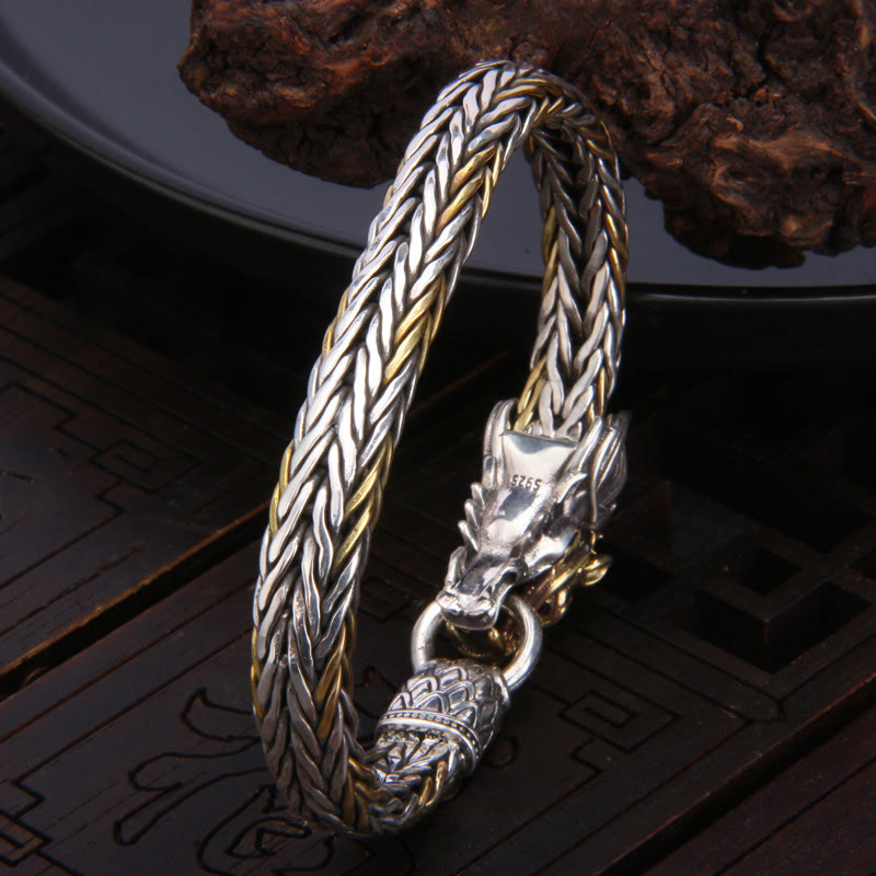 925 Sterling Silver Year Of The Dragon Auspicious Dragon Protection Metal Braided Design Bracelet