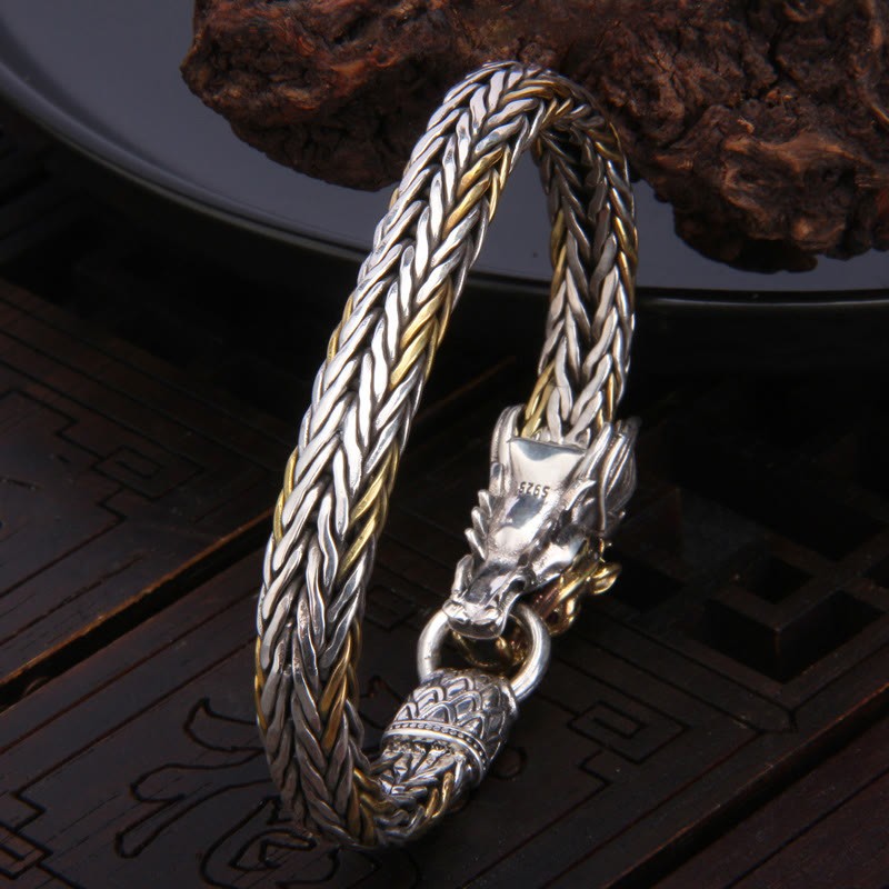 925 Sterling Silver Year Of The Dragon Auspicious Dragon Protection Metal Braided Design Bracelet