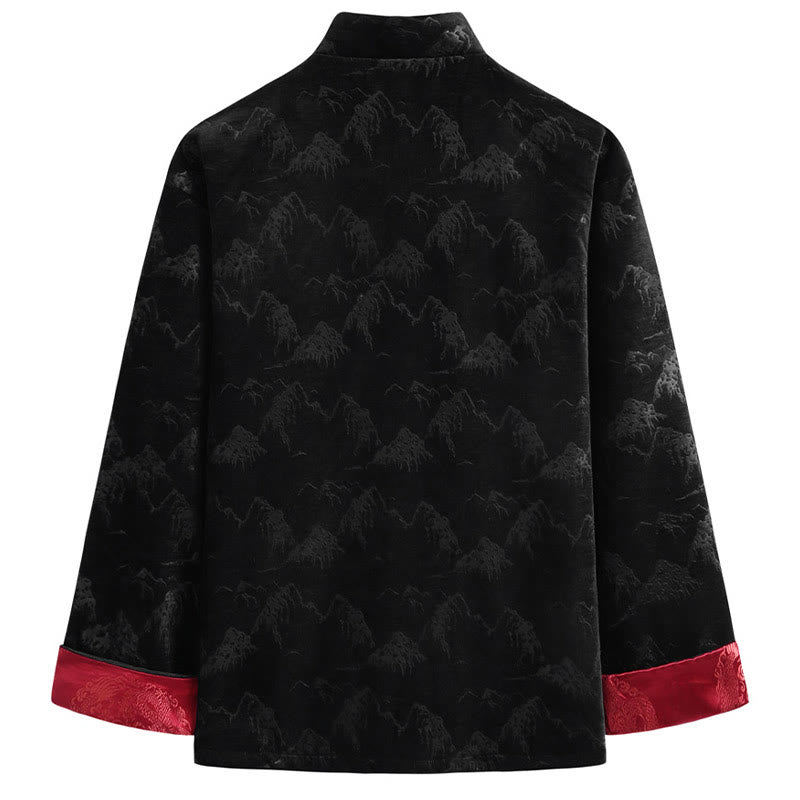 Chinese New Year Landscape Print Handmade Frog-button Tang Suit Men's Jacket Shirt With Pockets