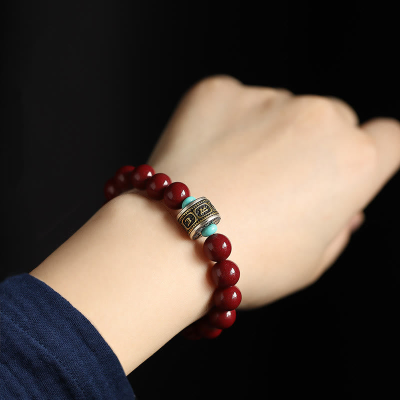 925 Sterling Silver Chinese Zodiac Natal mystic zen Cinnabar Om Mani Padme Hum Calm Bracelet