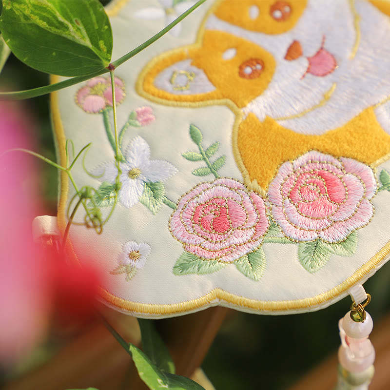 Embroidery Lucky Panda Cat Shiba Inu Deer Rabbit Fox Flower Cute Animal Hanfu Bag Crossbody Bag Shoulder Bag