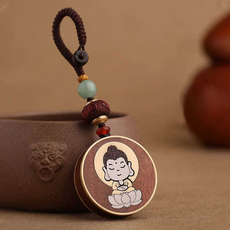 Ebony Wood Rosewood mystic zen Avalokitesvara Om Mani Padme Hum Balance Car Key Chain Decoration